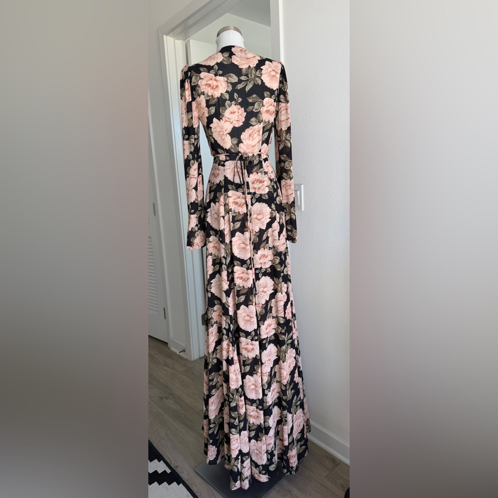 Reformation Black Maxi Dress with Pink Floral Print - Picture 3 of 11